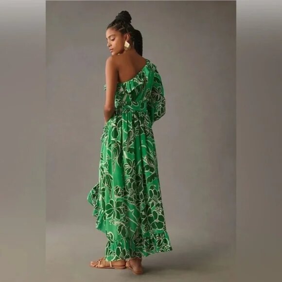 FARM Rio x Anthropologie Printed One-Shoulder Ruffle Dress l Size XXS Petite - Picture 3 of 6